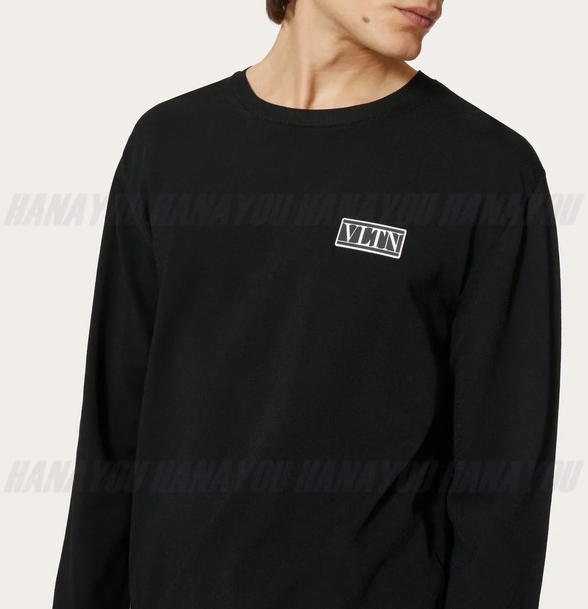 VALENTINO  |Crew Neck Pullovers Nylon Fine Gauge Long Sleeves Plain Logo