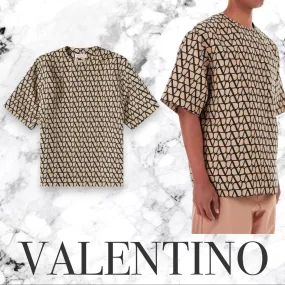 VALENTINO  |Crew Neck Pullovers Unisex Street Style Cotton Short Sleeves