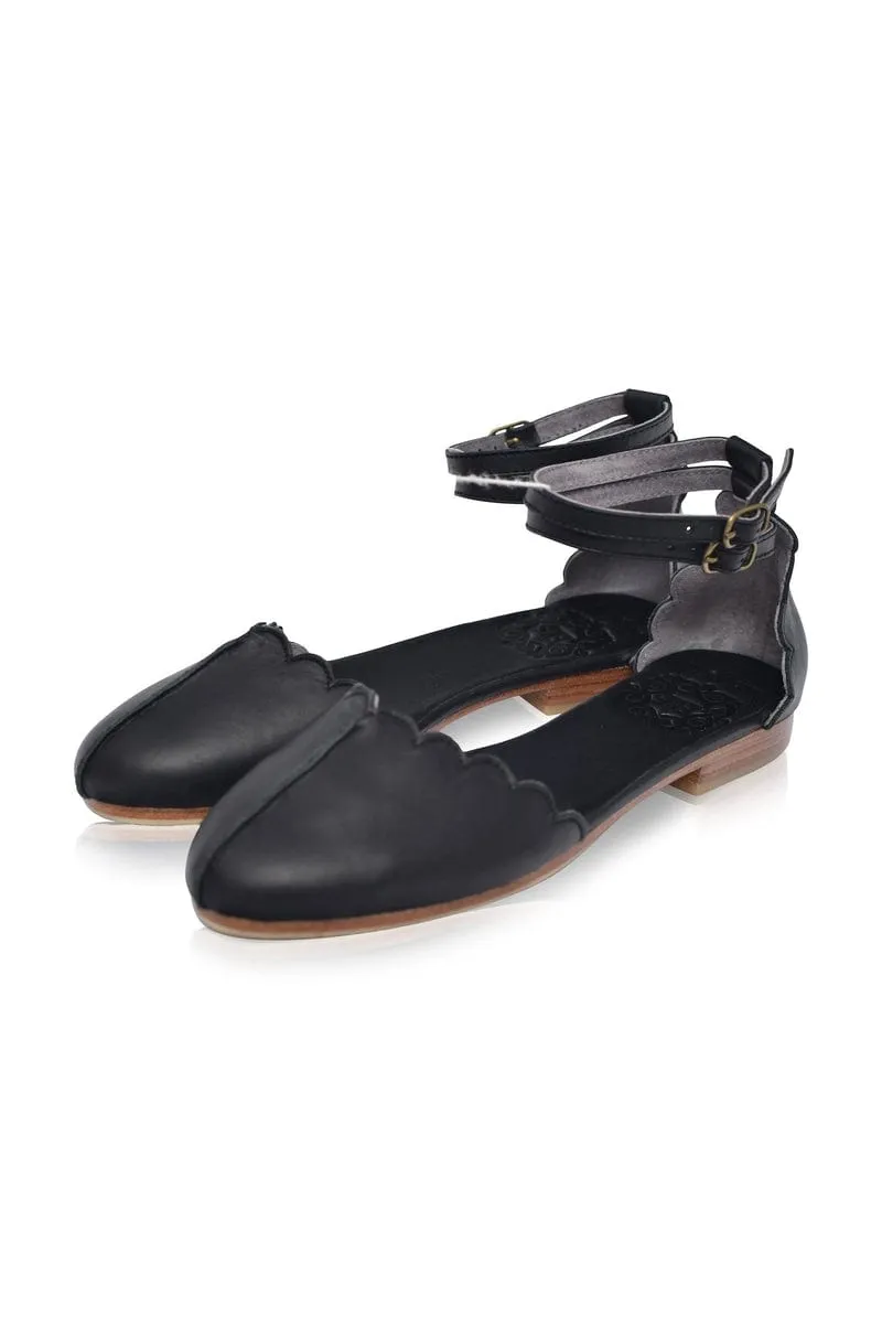 Venus Leather Flats in Black