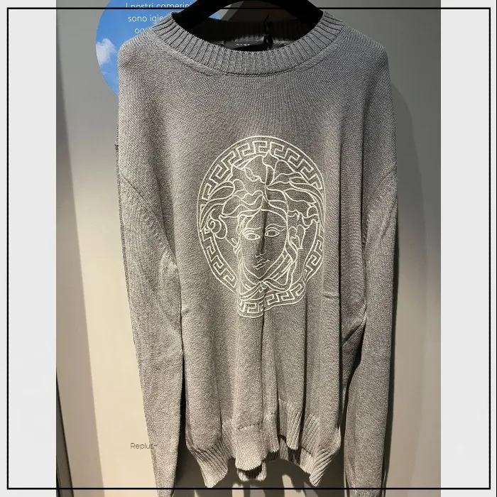 VERSACE  |Crew Neck Pullovers Unisex Street Style Long Sleeves Plain