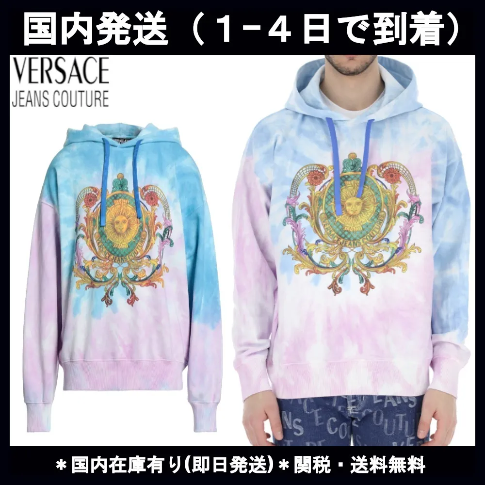 VERSACE JEANS  |Pullovers Unisex Street Style Tie-dye Long Sleeves Cotton