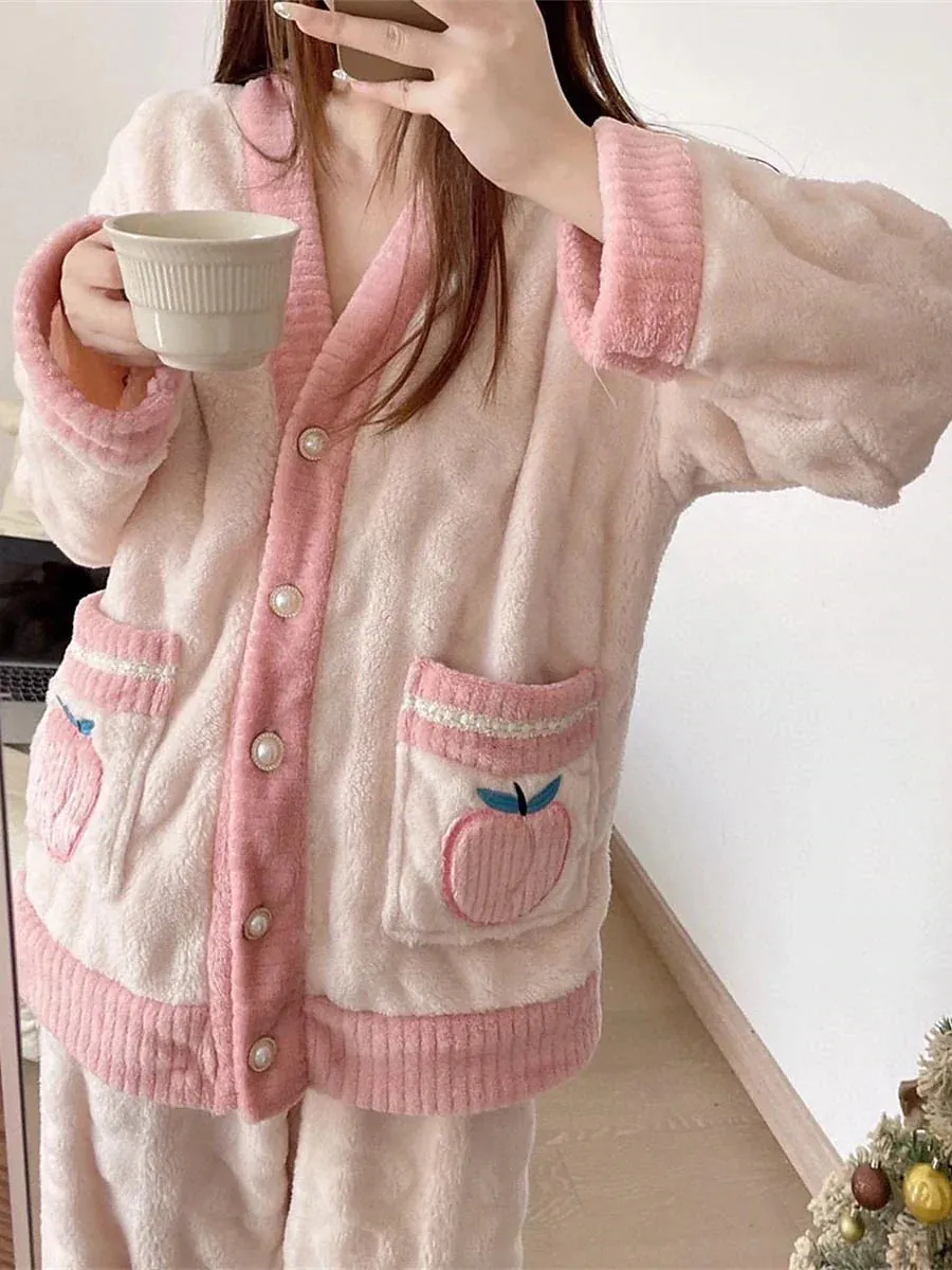 Warm and Cozy Fruit Fashion Fleece Pajama Set Ensemble for Women