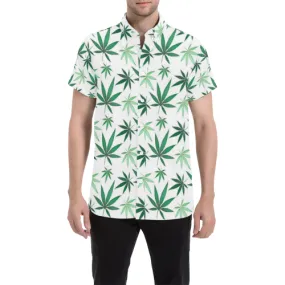 Weed Leaf Pattern Short Sleeve Button Up Shirt