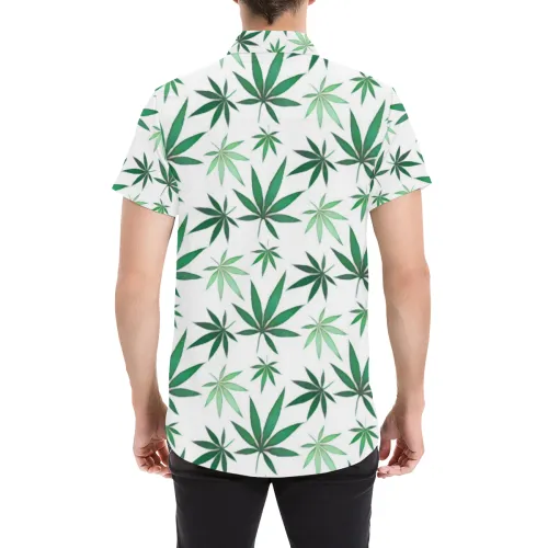 Weed Leaf Pattern Short Sleeve Button Up Shirt