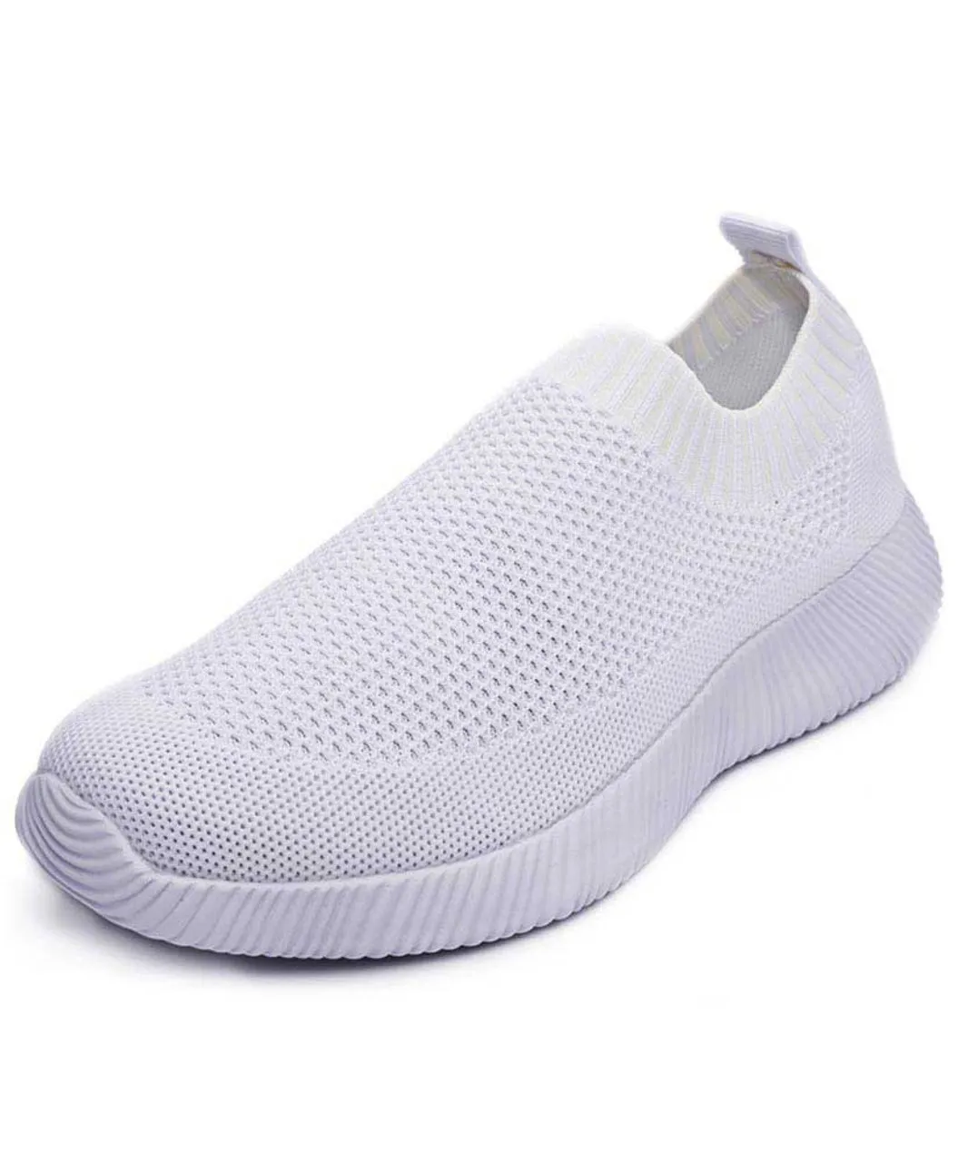 White casual flyknit plain slip on shoe sneaker