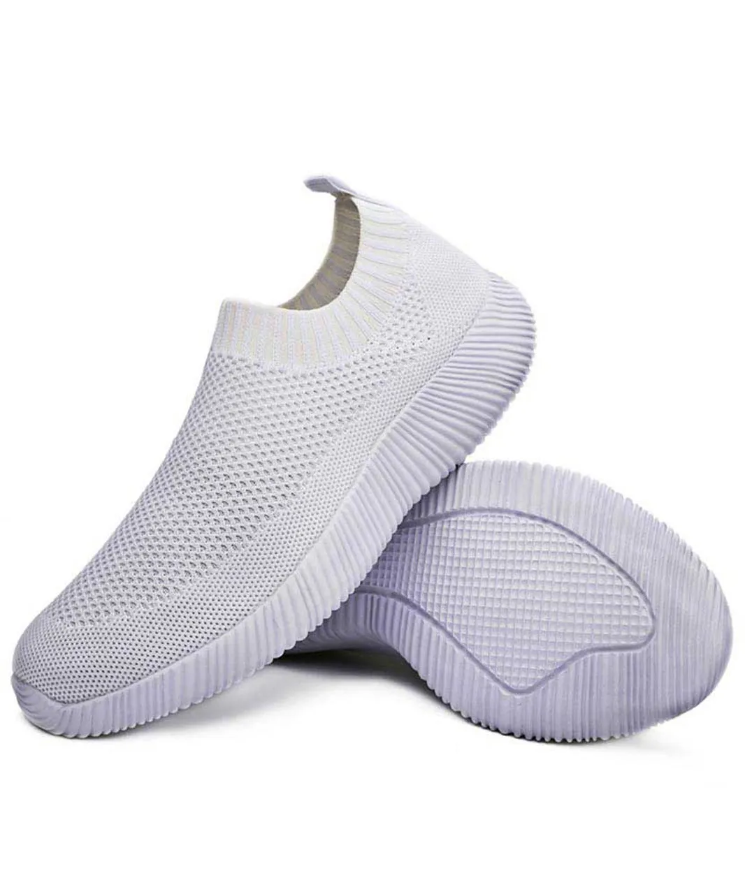 White casual flyknit plain slip on shoe sneaker