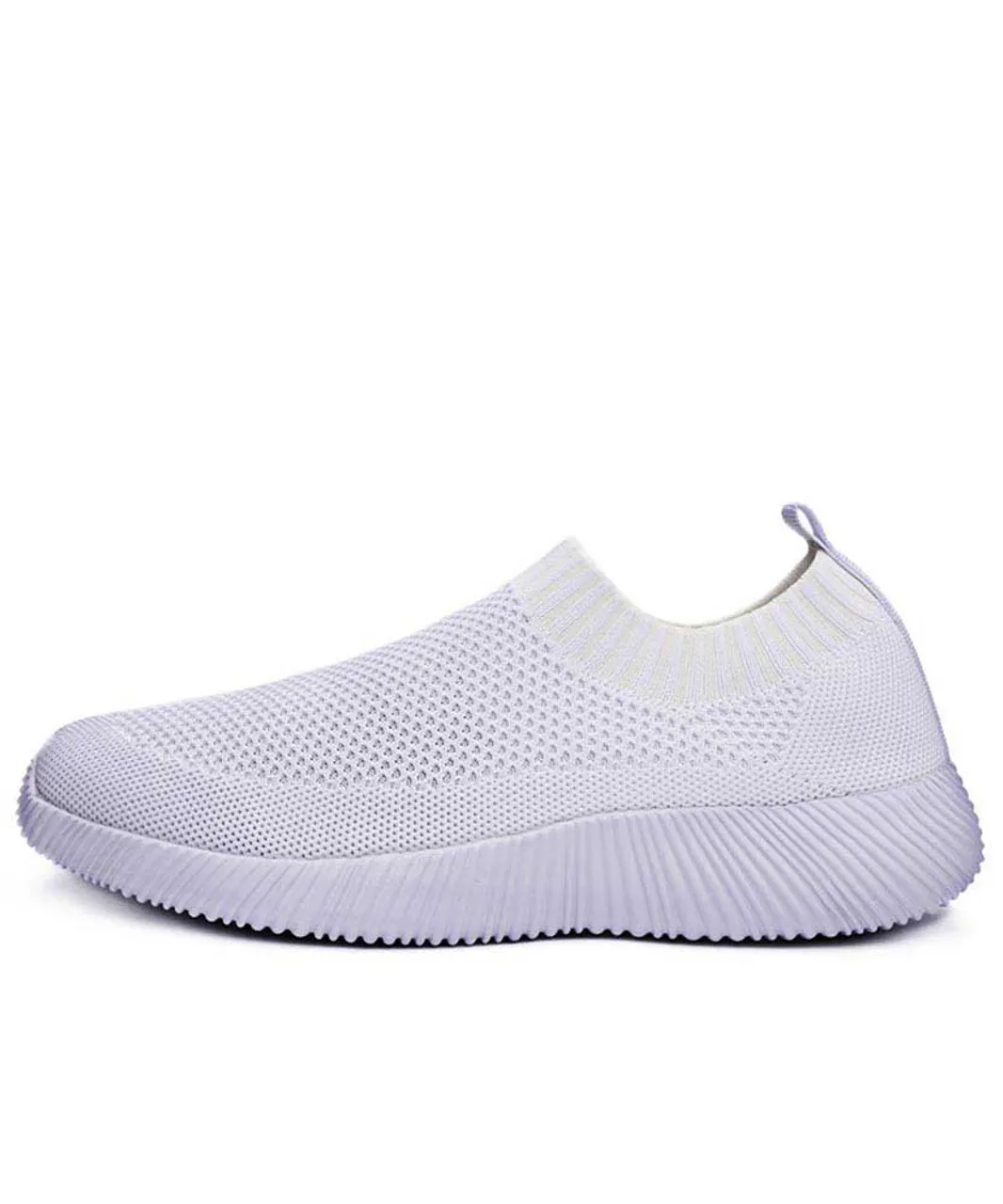 White casual flyknit plain slip on shoe sneaker