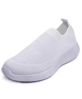 White casual flyknit plain slip on shoe sneaker