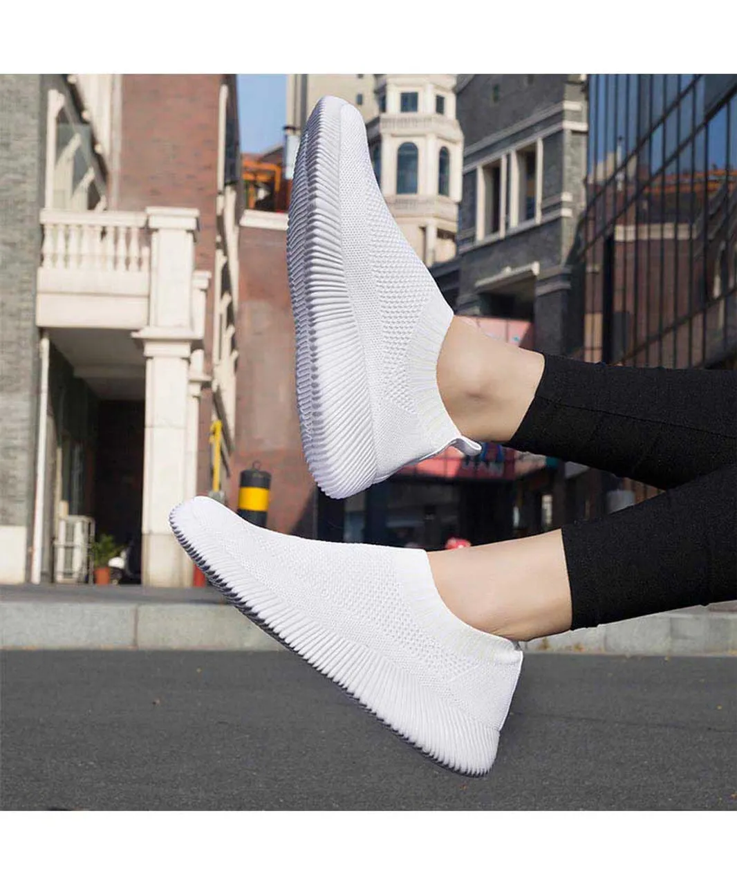 White casual flyknit plain slip on shoe sneaker