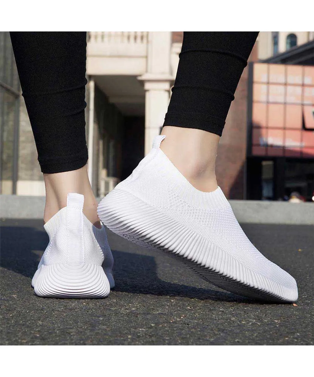 White casual flyknit plain slip on shoe sneaker