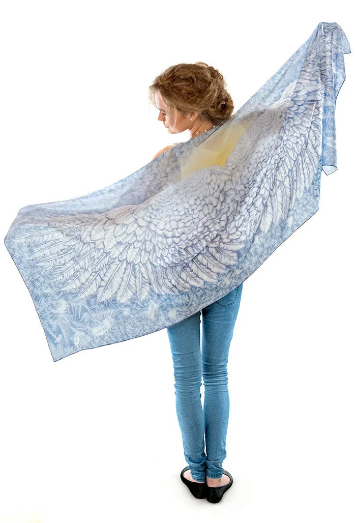 Wings of an Angel, pale version, pure silk-satin scarf/wrap.