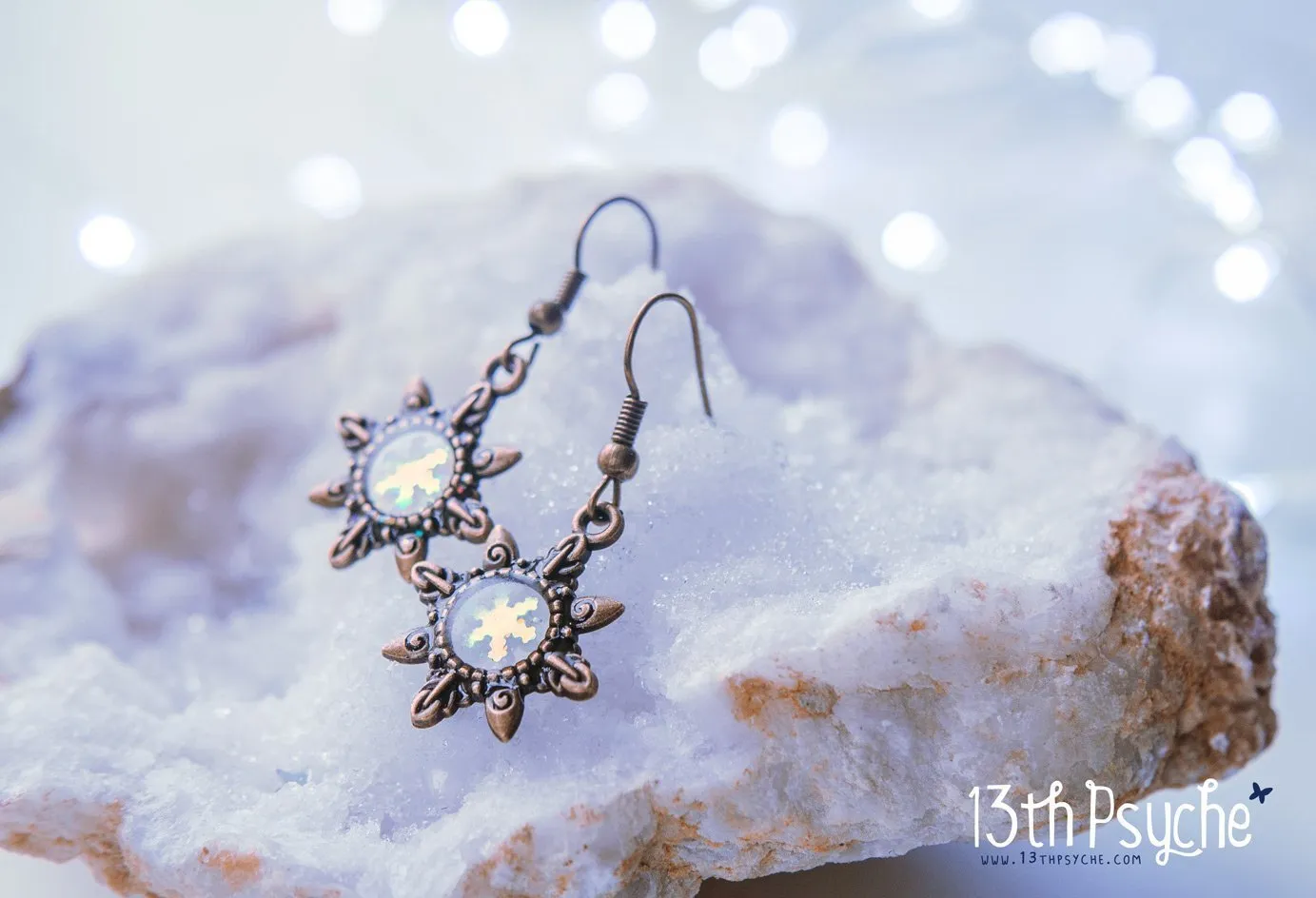 Winter inspired, snowflake dangle drop earrings