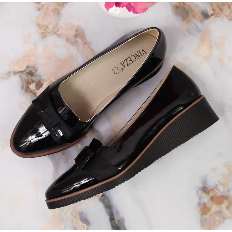 Women's lace-up wedge shoes with a black bow Vinceza