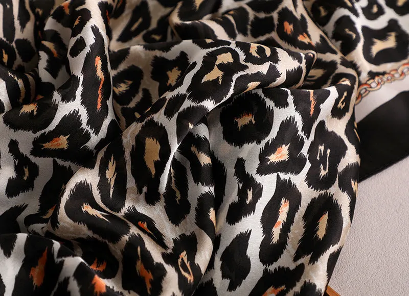 Women's Designer Soft Leopard Pattern Printed Square Silk Shawl