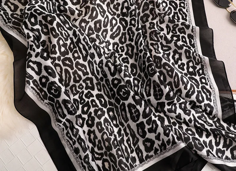 Women's Designer Soft Leopard Pattern Printed Square Silk Shawl