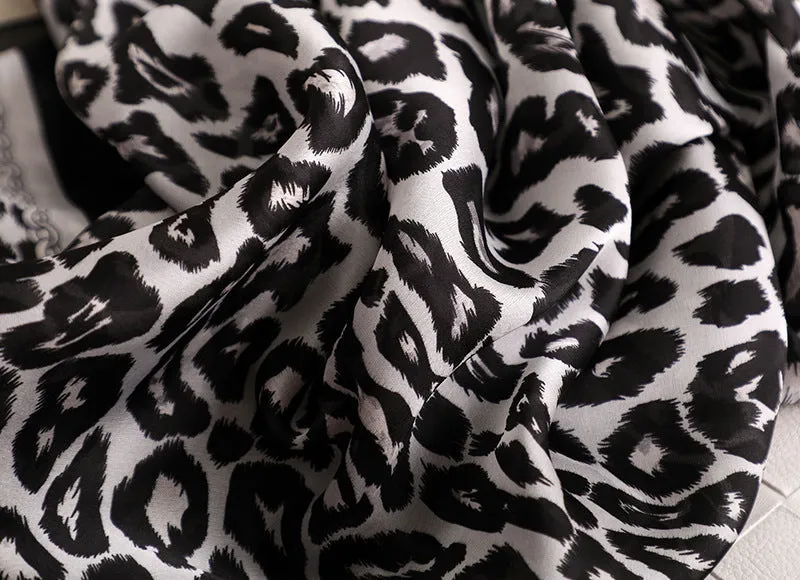 Women's Designer Soft Leopard Pattern Printed Square Silk Shawl