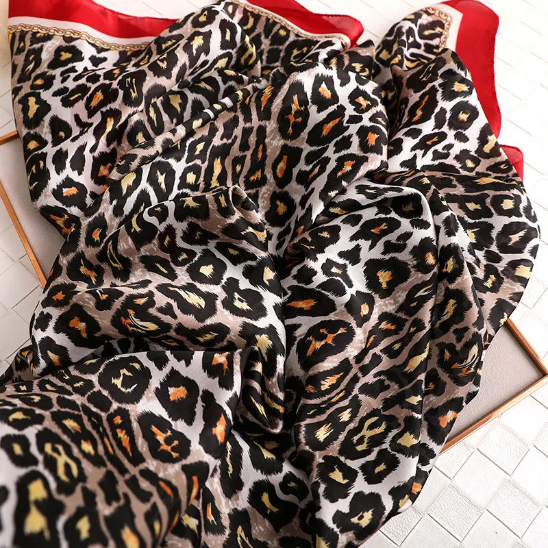 Women's Designer Soft Leopard Pattern Printed Square Silk Shawl