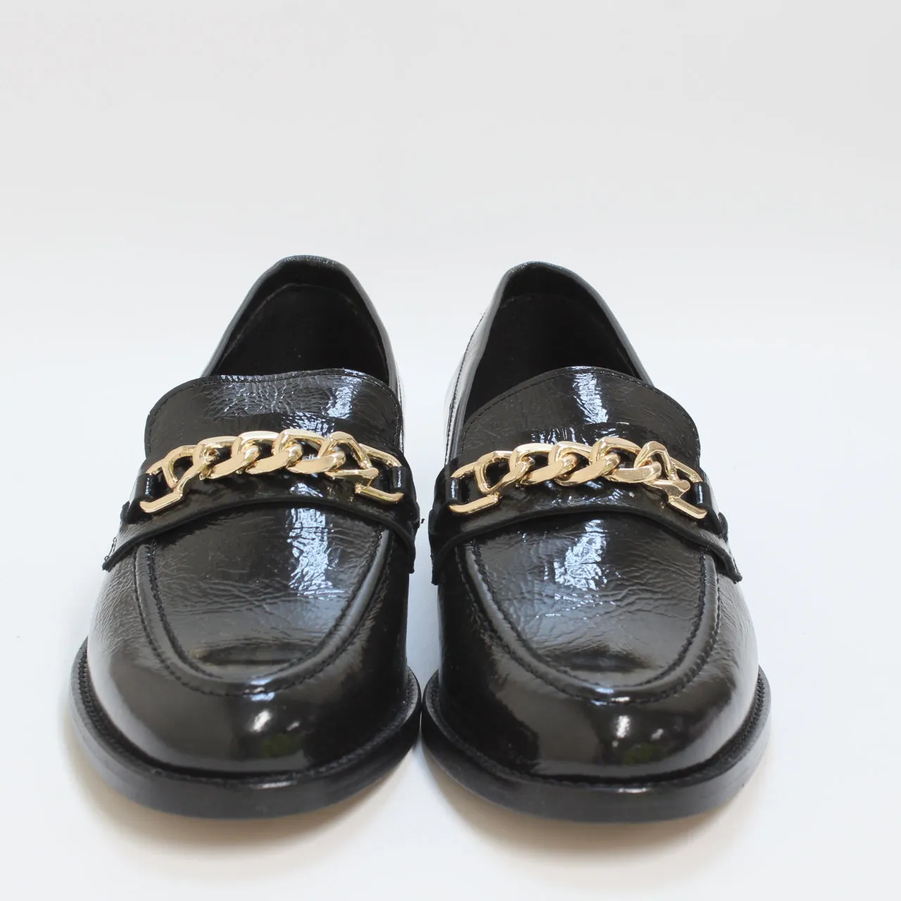 Womens Office Fargo Spain Chain Loafers Black Leather