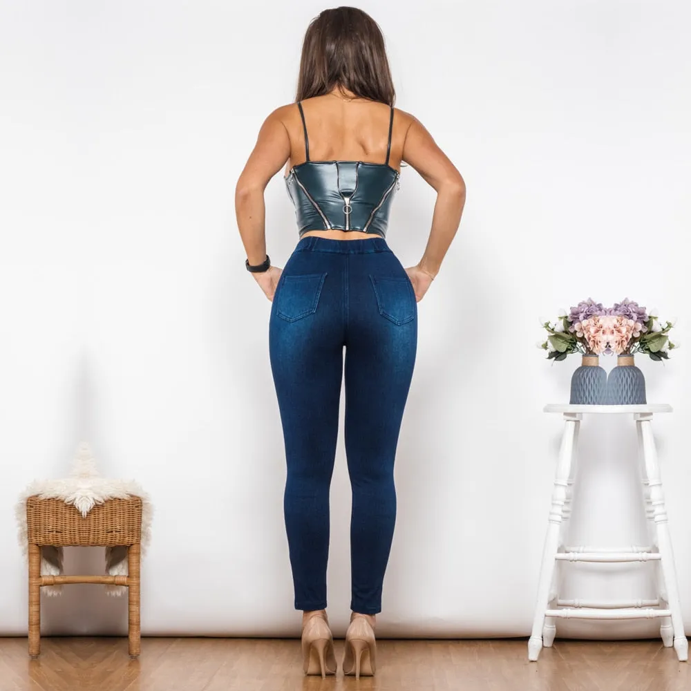 Women's Peacock Blue High Waist Pull-On Bum Lift Shaping Jeggings Set