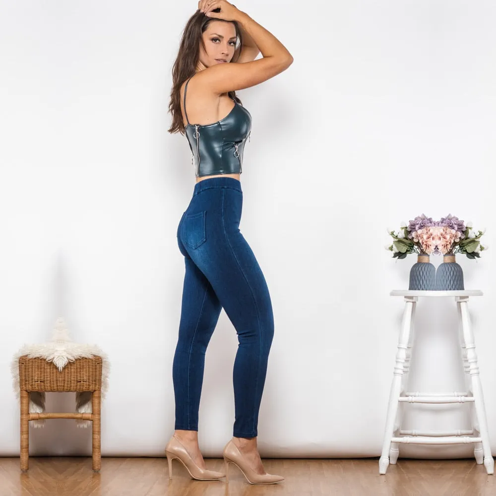 Women's Peacock Blue High Waist Pull-On Bum Lift Shaping Jeggings Set