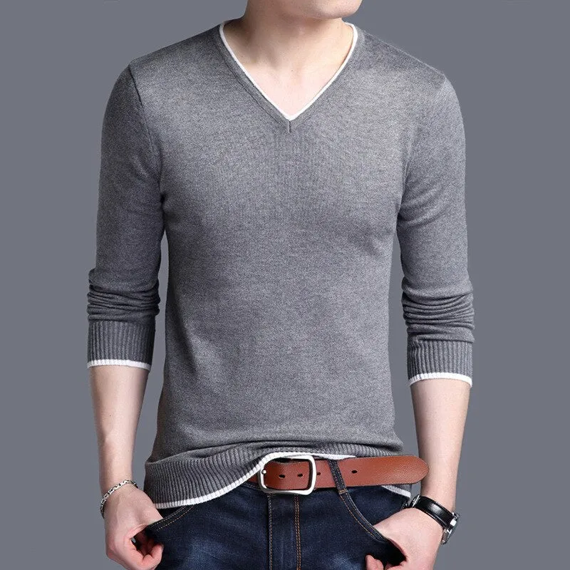 Xituodai Men Sweater Fashion V Neck Knitted Pullovers Slim Fit Spring Autumn Korean Mens Clothes Daily White Black Sweater Men P