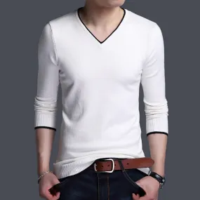 Xituodai Men Sweater Fashion V Neck Knitted Pullovers Slim Fit Spring Autumn Korean Mens Clothes Daily White Black Sweater Men P