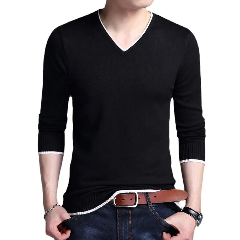 Xituodai Men Sweater Fashion V Neck Knitted Pullovers Slim Fit Spring Autumn Korean Mens Clothes Daily White Black Sweater Men P