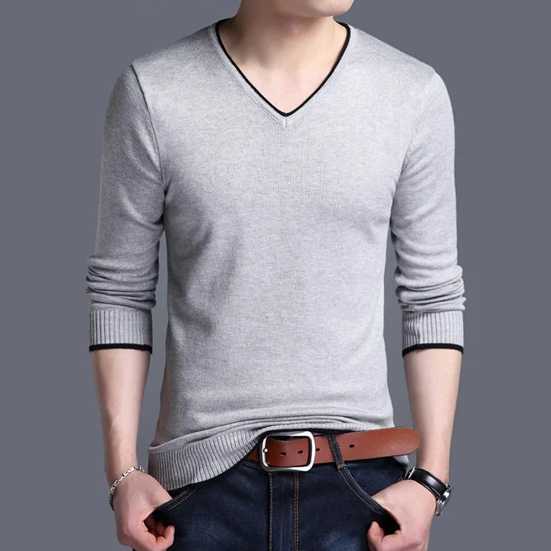 Xituodai Men Sweater Fashion V Neck Knitted Pullovers Slim Fit Spring Autumn Korean Mens Clothes Daily White Black Sweater Men P