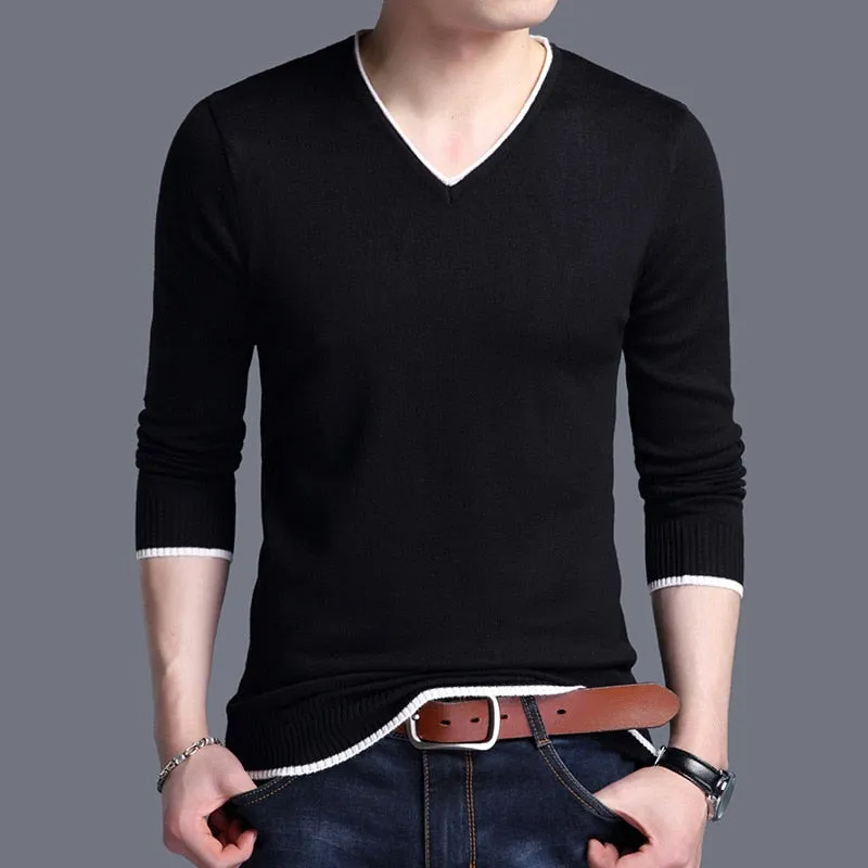 Xituodai Men Sweater Fashion V Neck Knitted Pullovers Slim Fit Spring Autumn Korean Mens Clothes Daily White Black Sweater Men P