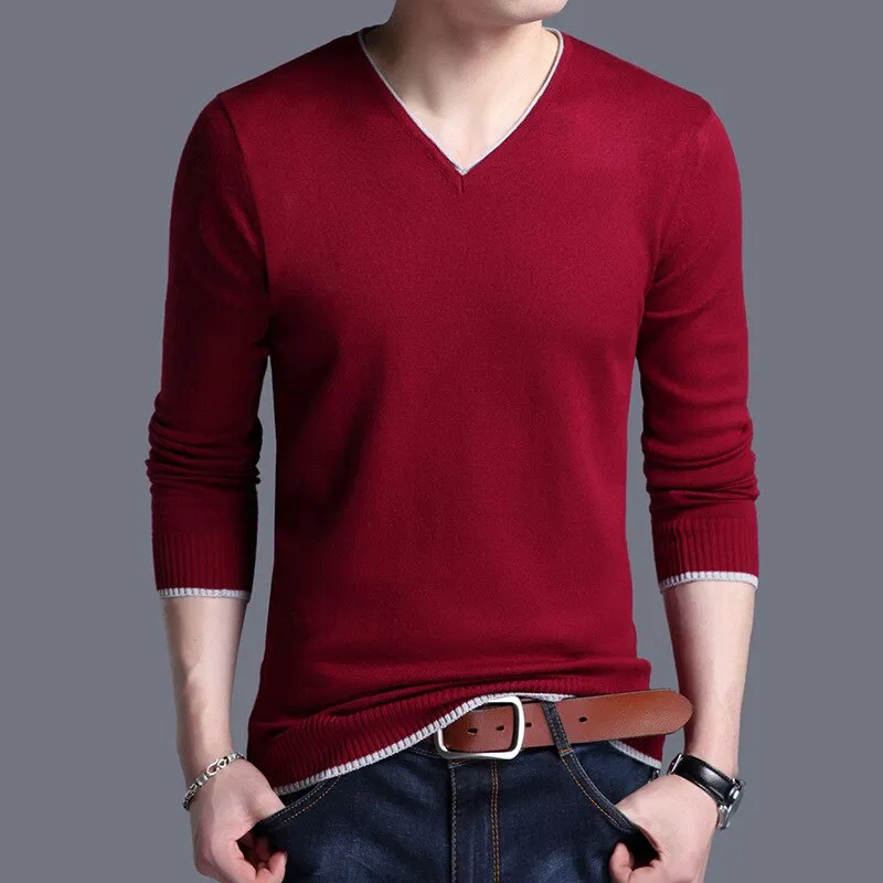 Xituodai Men Sweater Fashion V Neck Knitted Pullovers Slim Fit Spring Autumn Korean Mens Clothes Daily White Black Sweater Men P