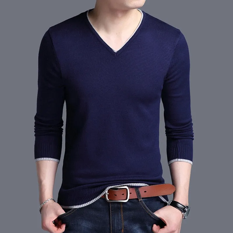 Xituodai Men Sweater Fashion V Neck Knitted Pullovers Slim Fit Spring Autumn Korean Mens Clothes Daily White Black Sweater Men P