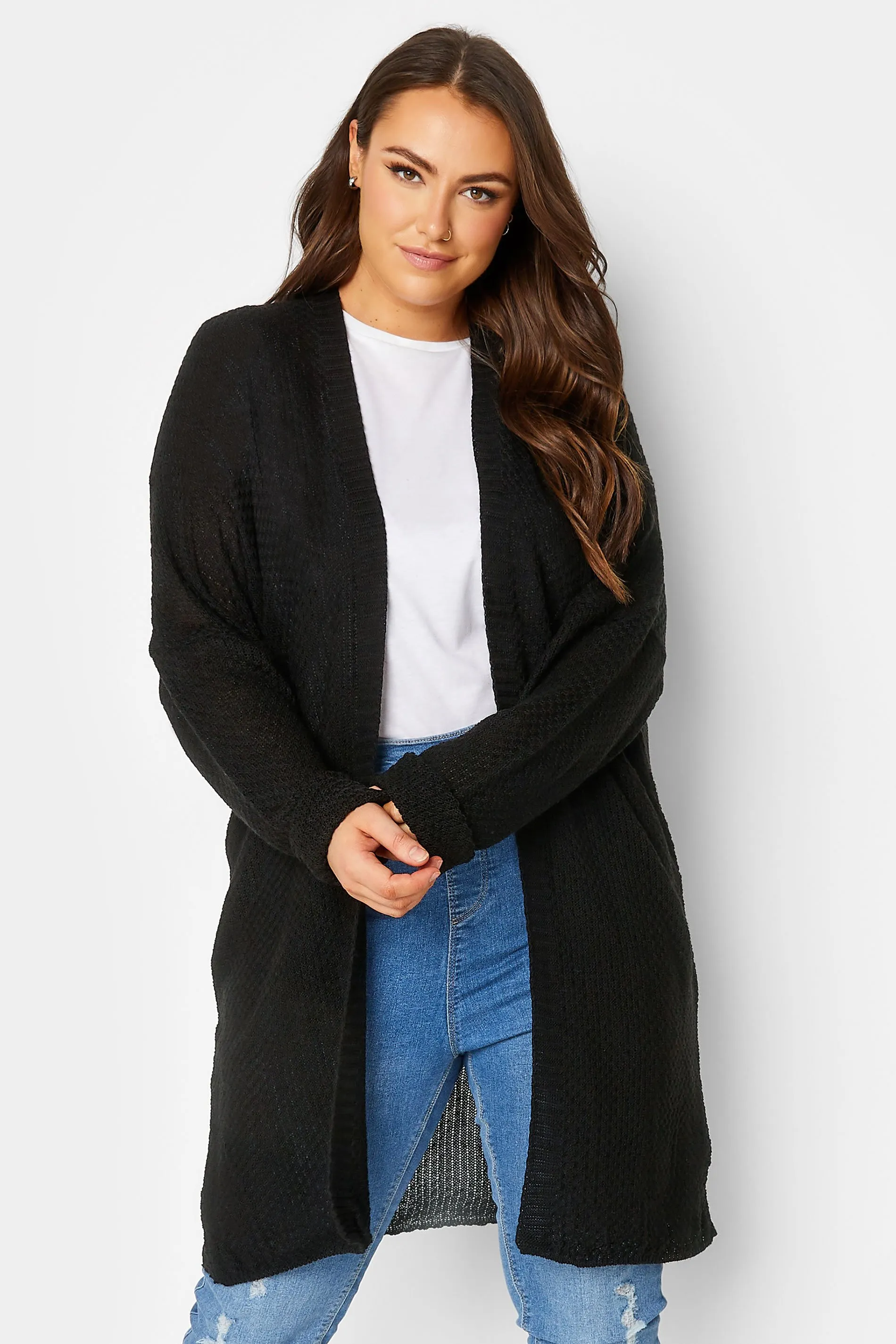 YOURS Curve Black Ribbed Cardigan