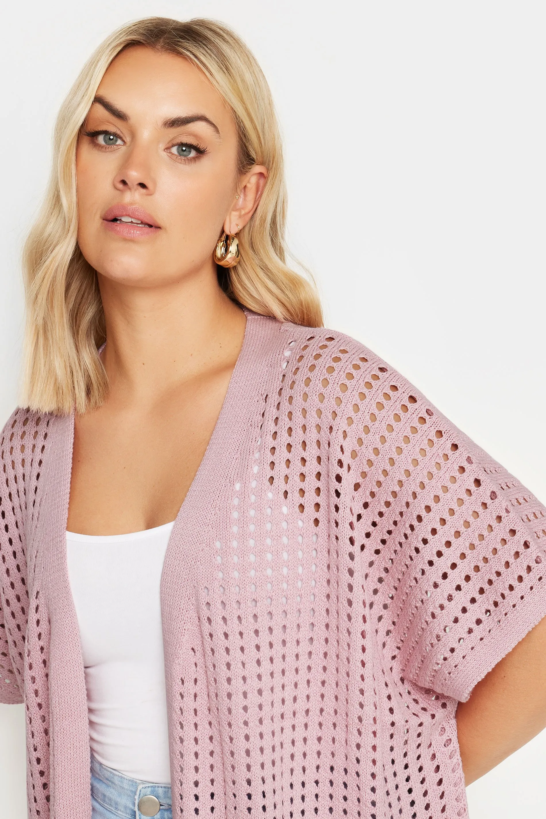 YOURS Curve Pink Crochet Cardigan