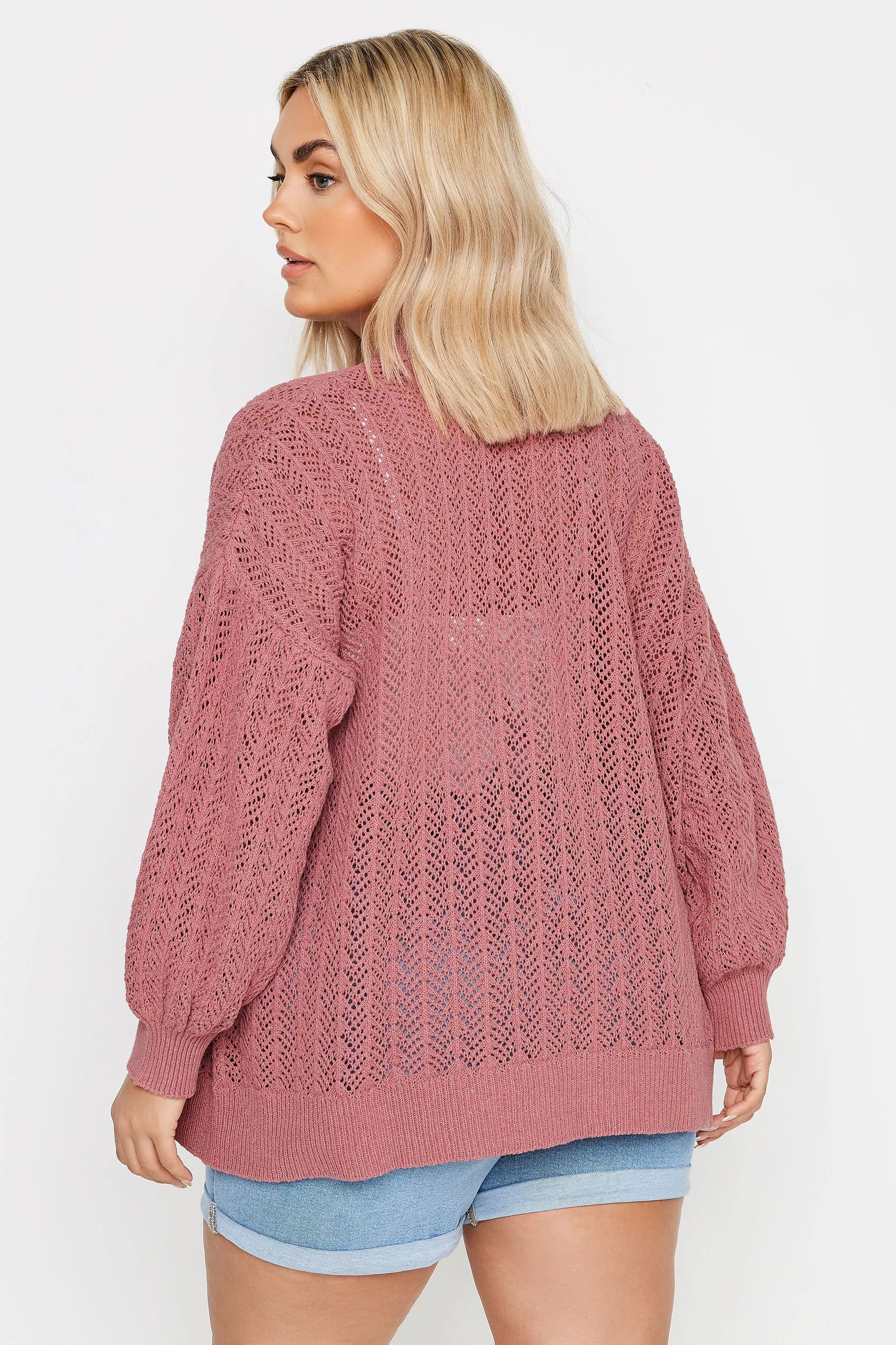 YOURS Curve Pink Pointelle Cardigan