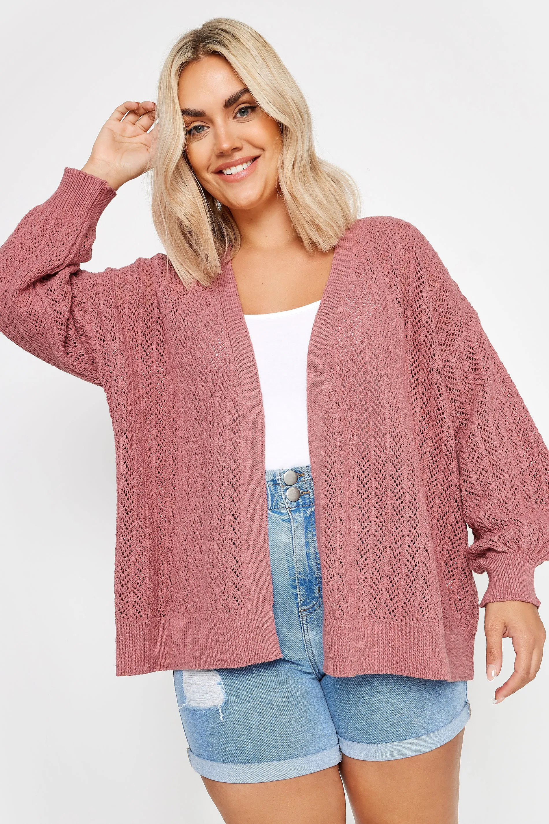 YOURS Curve Pink Pointelle Cardigan