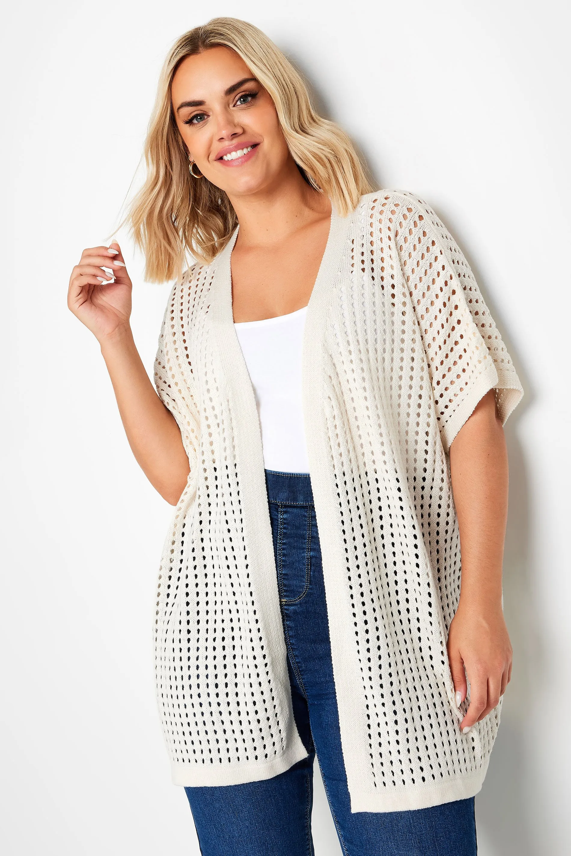 YOURS Curve White Crochet Cardigan