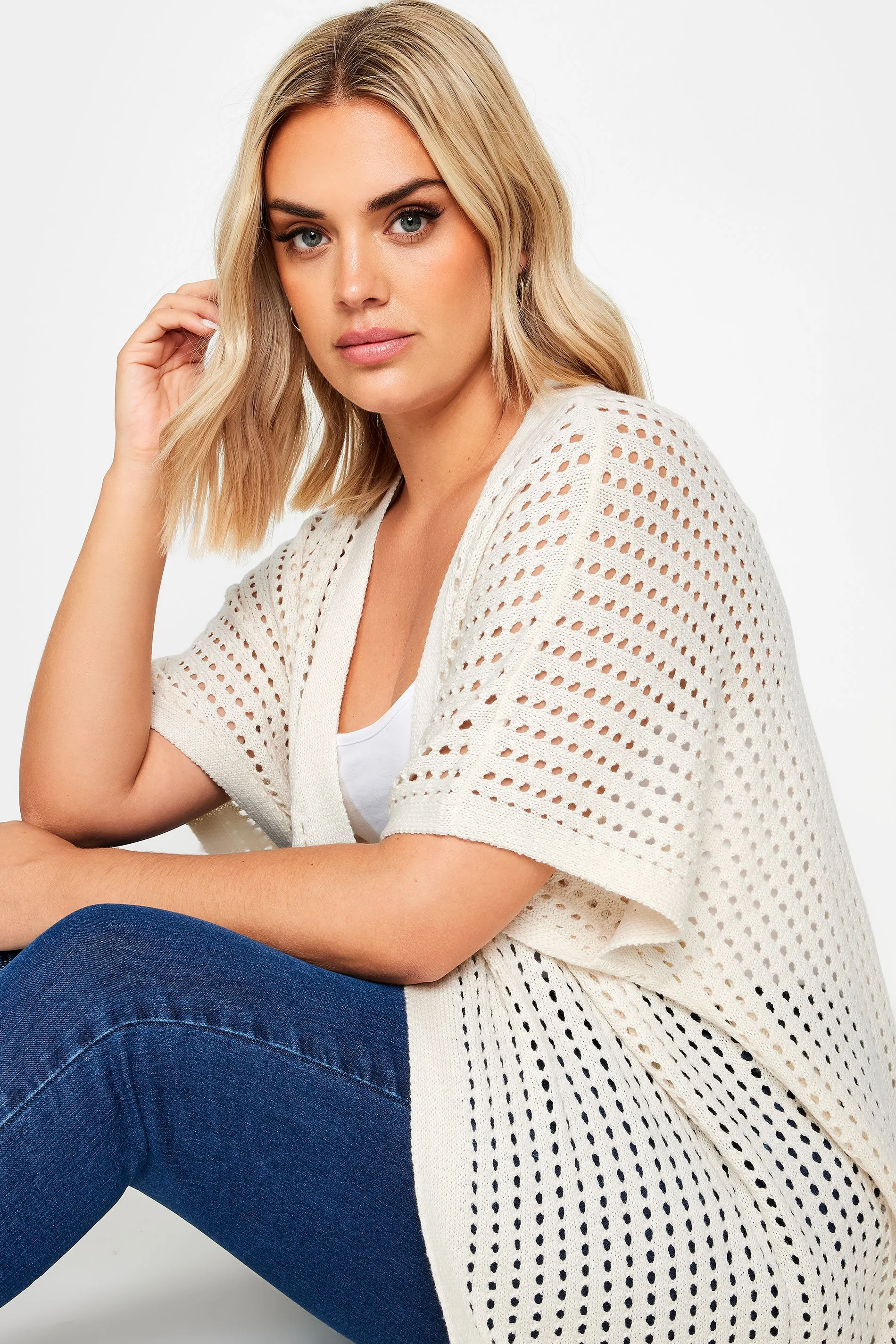 YOURS Curve White Crochet Cardigan